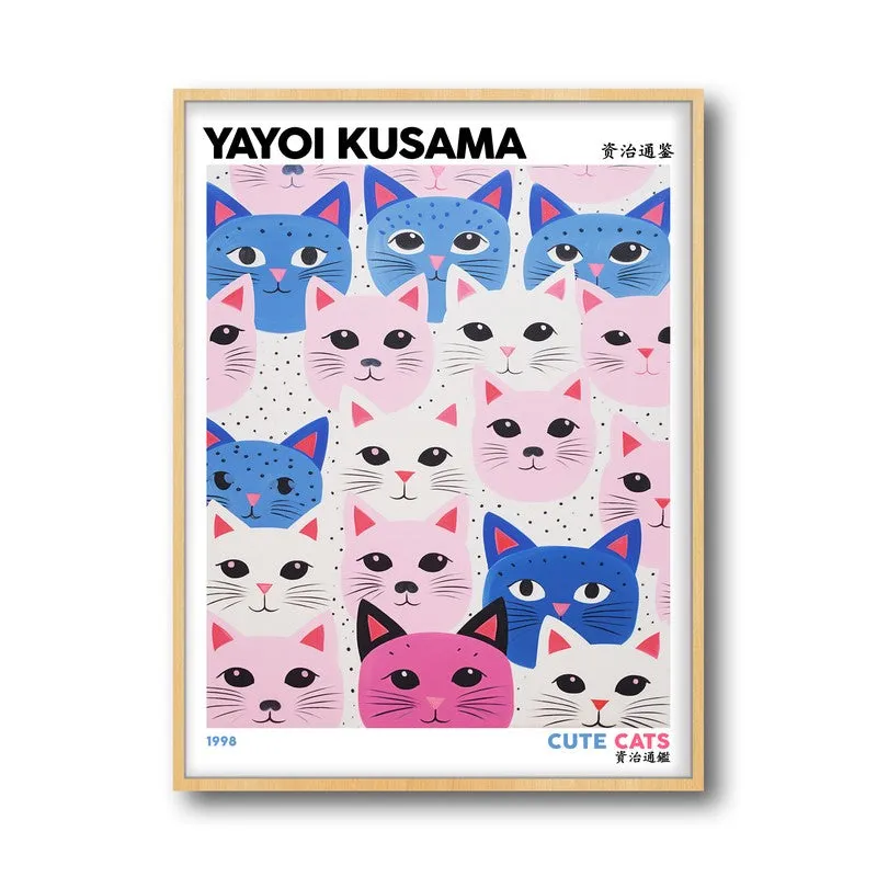 Cute Cats Inspired by Yayoi Kusama Archival Canvas Wall Art - Natural Brown Frame media 5