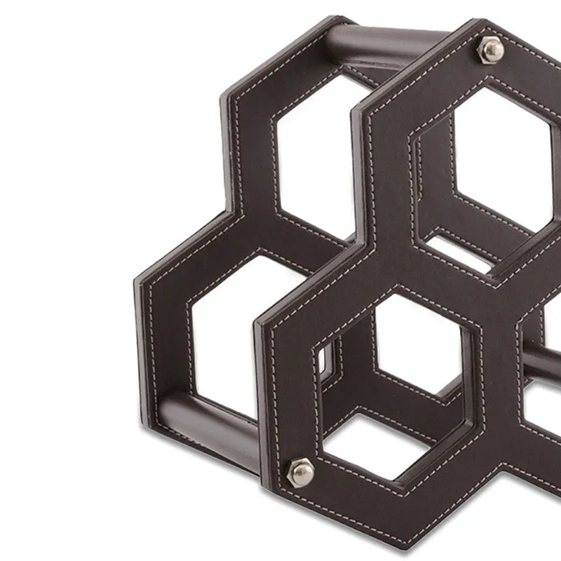 AarviDecor HexaCell Faux Leather Wine Rack - Brown media 6