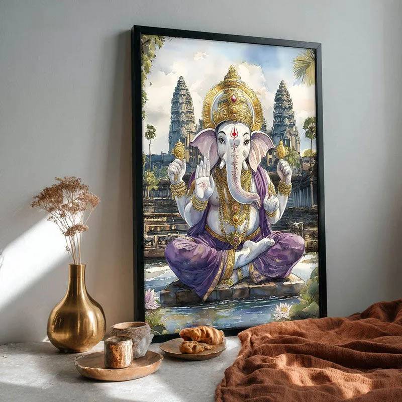 Divine Gajavaktra Spiritual Archival Paper Wall Painting With Frame - Black media 5