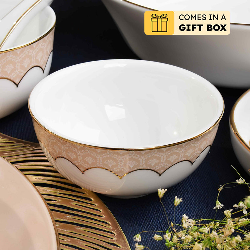 Gilded Legacy 24k Gold Brushed Porcelain Dinner Set (Peach) - 33 Piece Set