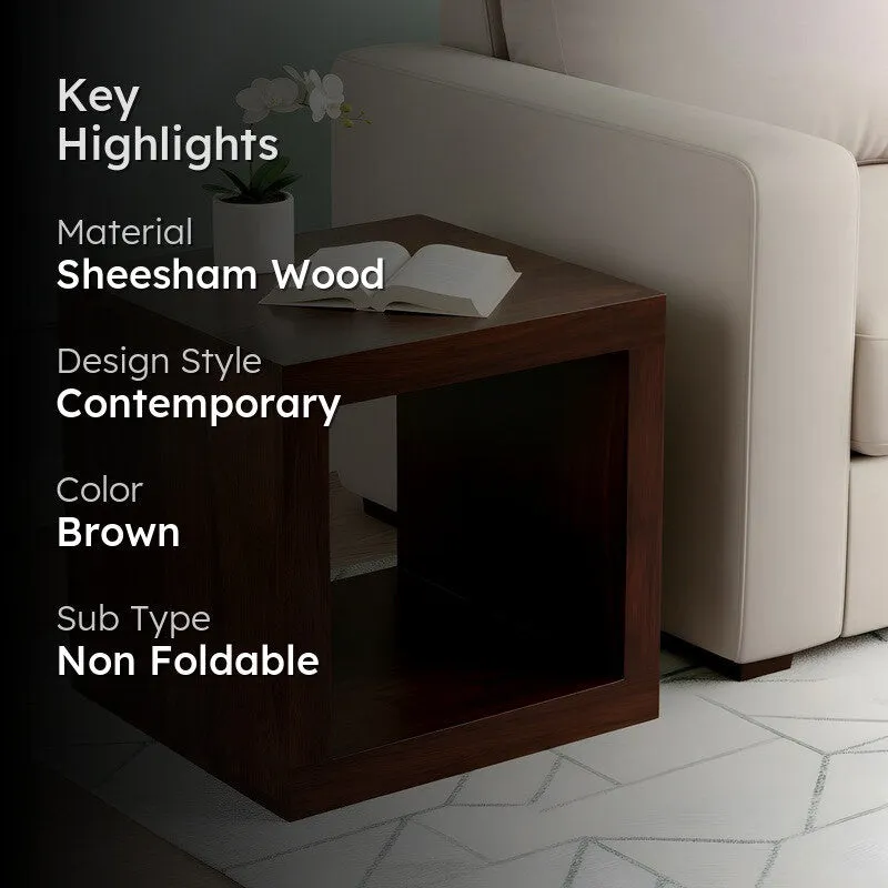 Pverox Sheesham Wooden Side & Bedside Table - Brown media 2