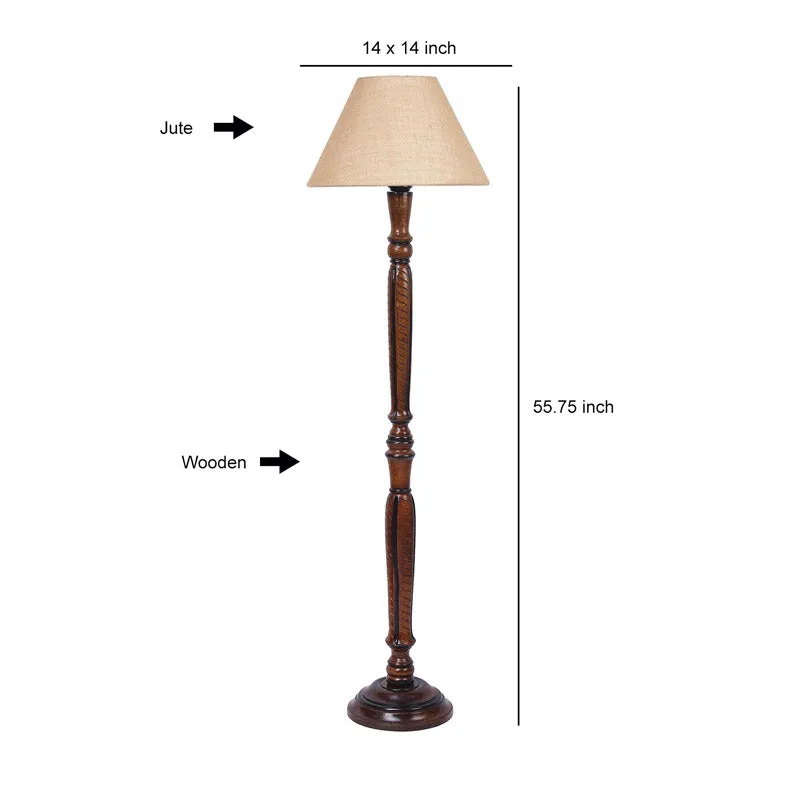 Hima Vintage Wooden Floor Lamp With Jute Shade - Beige media 6