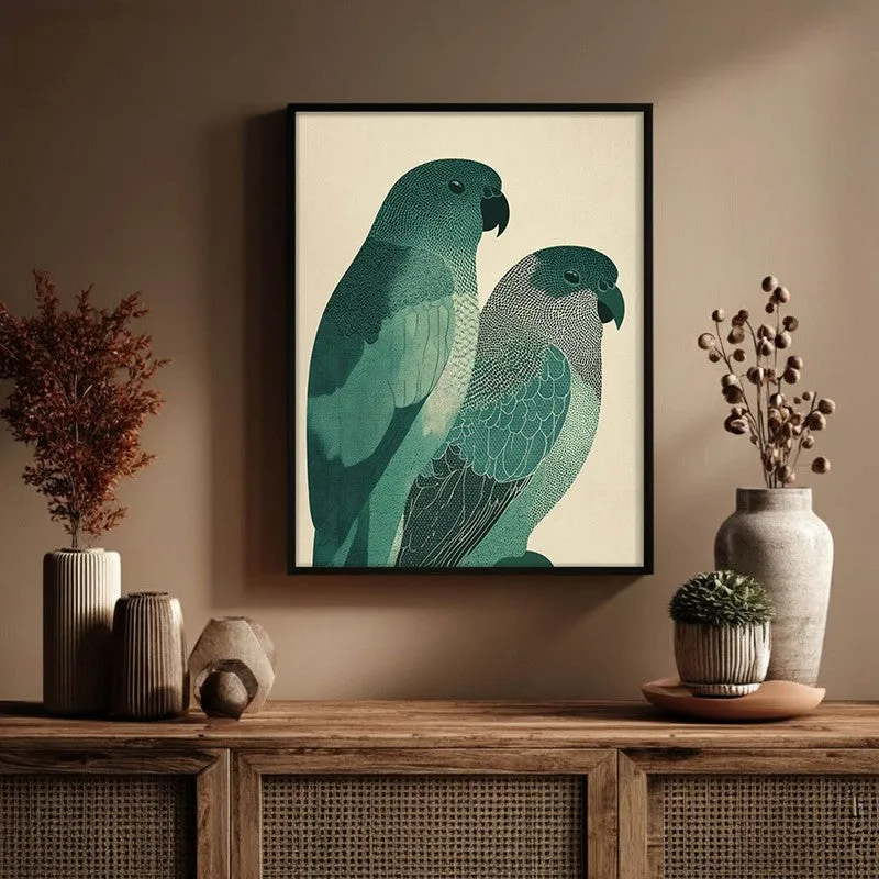 Pastel Parrot Pair Canvas Wall Painting With Black Frame media 5