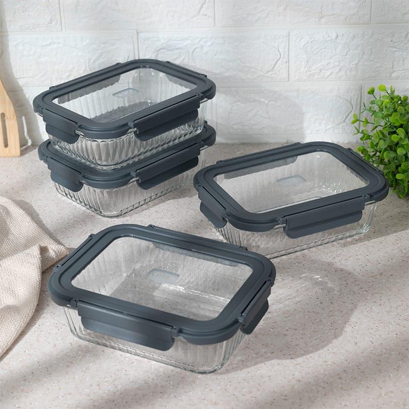Grey Triva Glass Lunch Box (1040 ML) - Set Of Four