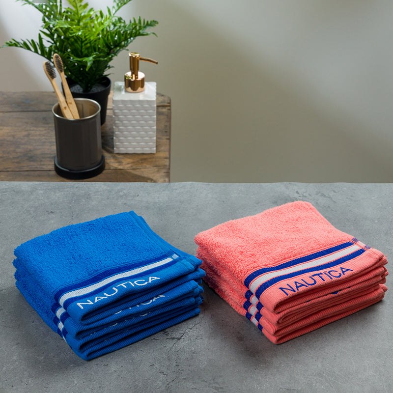 Nautica Dove Down Cotton Face Towel (Coral & Blue) - Set Of Eight media 4