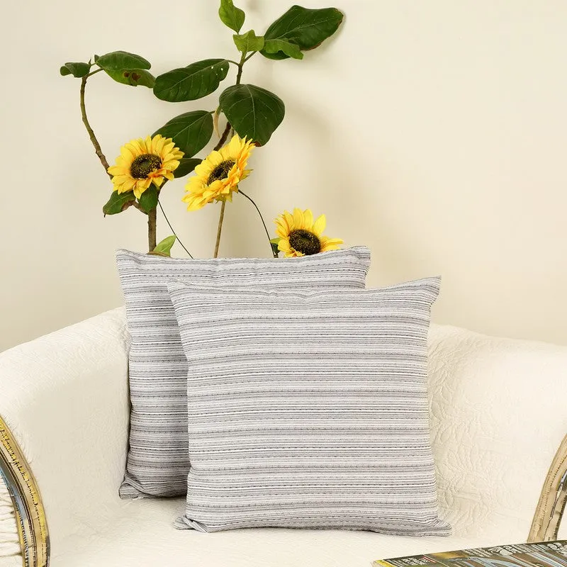 Striped Serenity Cushion Cover (Grey) - Set of Two media 1