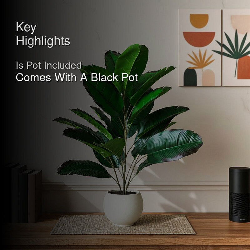 Faux Artificial Banana Leaf Plant With Black Plastic Pot - 79 cm (2.6 ft) media 2