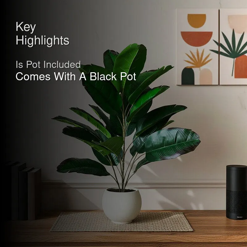 Faux Artificial Banana Leaf Plant With Black Plastic Pot - 79 cm (2.6 ft) media 2