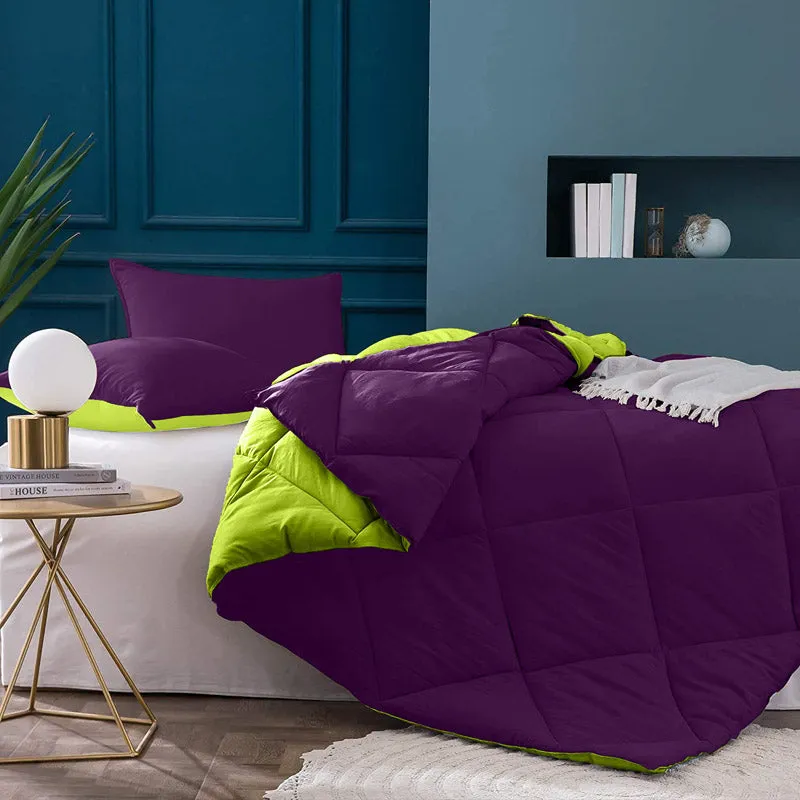 Wide Checkered Dual Color Cotton Comforter (Green,Purple)  - 400 GSM media 3