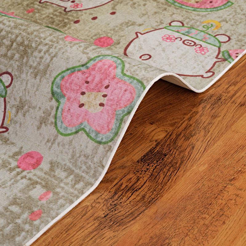 Mellow Melon Kids Polyester Anti-Skid Carpet - Beige & Pink media 7