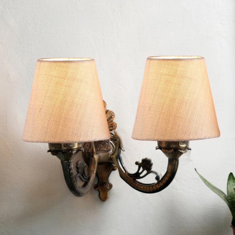 Vintage Conical Duo Fabric & Metal Wall Lamp - White media 3