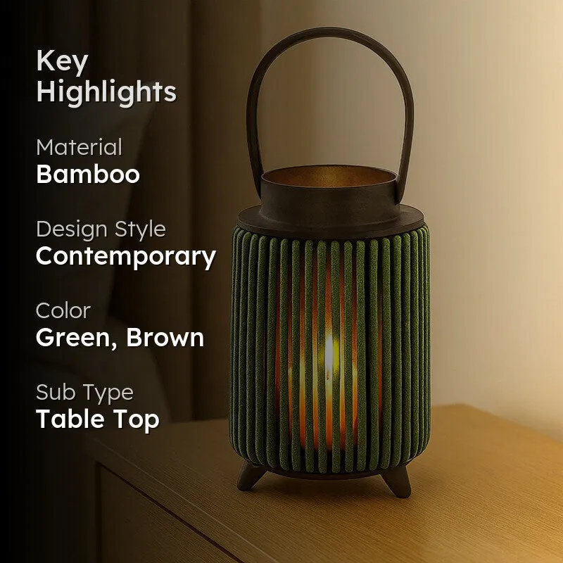 ThreadLuxe Bamboo Tea Light Candle Holder - Dark Green media 2