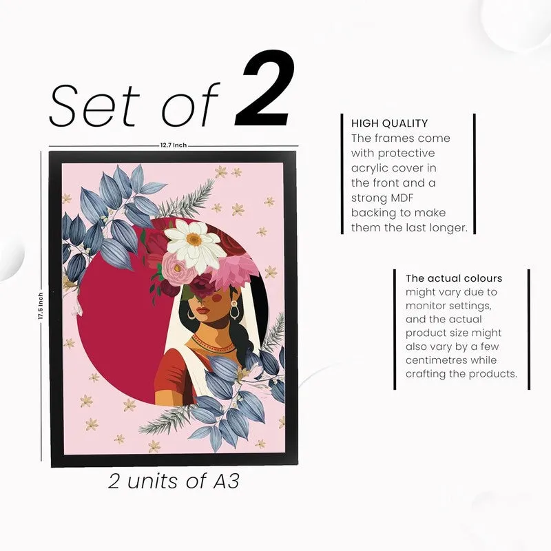 Diva Bloom Paper Wall Painting With MDF Frame - Set Of Two media 8