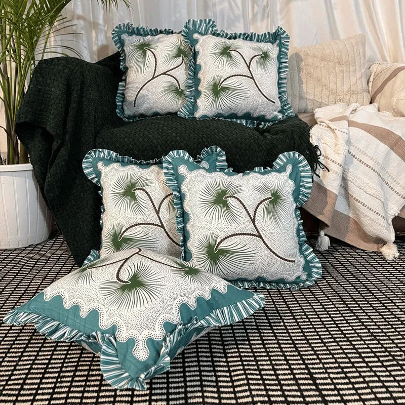 Wisp Of Leaves Ruffled Cushion Cover - Set Of Five media 2