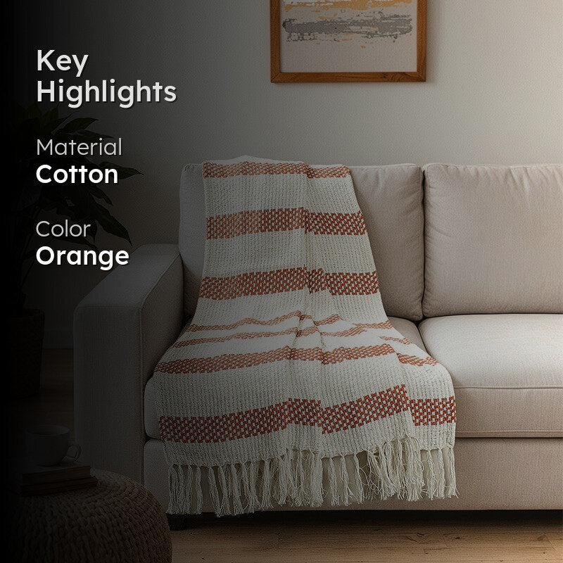 Rustic Fringed Edge Throw - Orange media 2