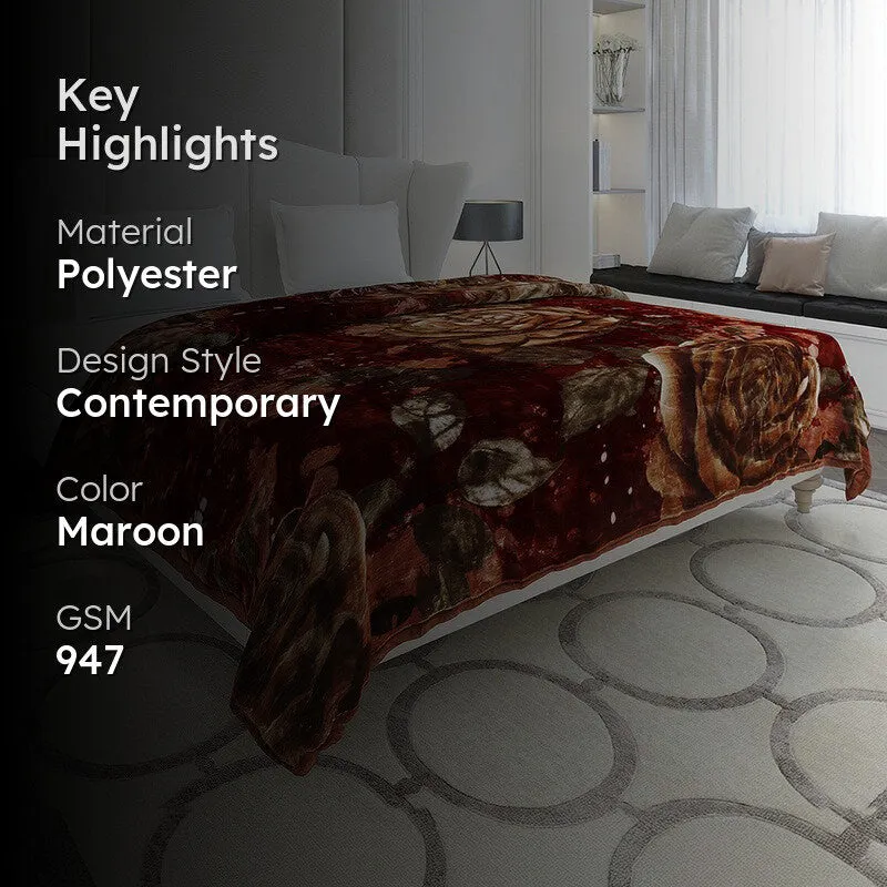 Monte Carlo Velvet Bloom Blanket (Maroon) - 947 GSM media 2