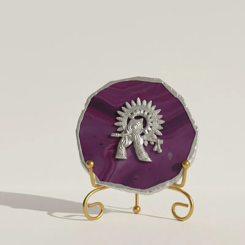 Divine Murli Aura Agate Showpiece With Stand - Purple media 3