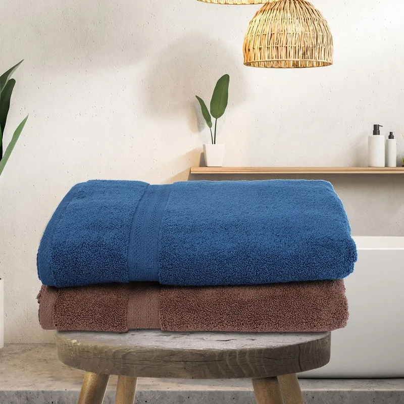 Nova Solids Bath Towel (Brown, Blue) - Set Of Two media 1