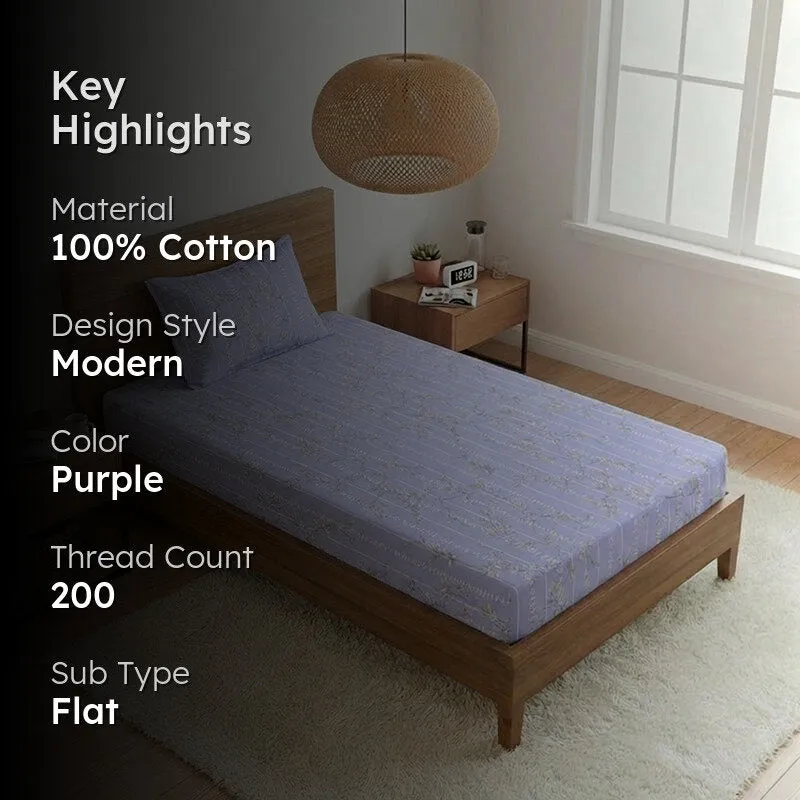 Grassy Flora Printed Cotton Bedsheet (Purple) - 200 TC media 2