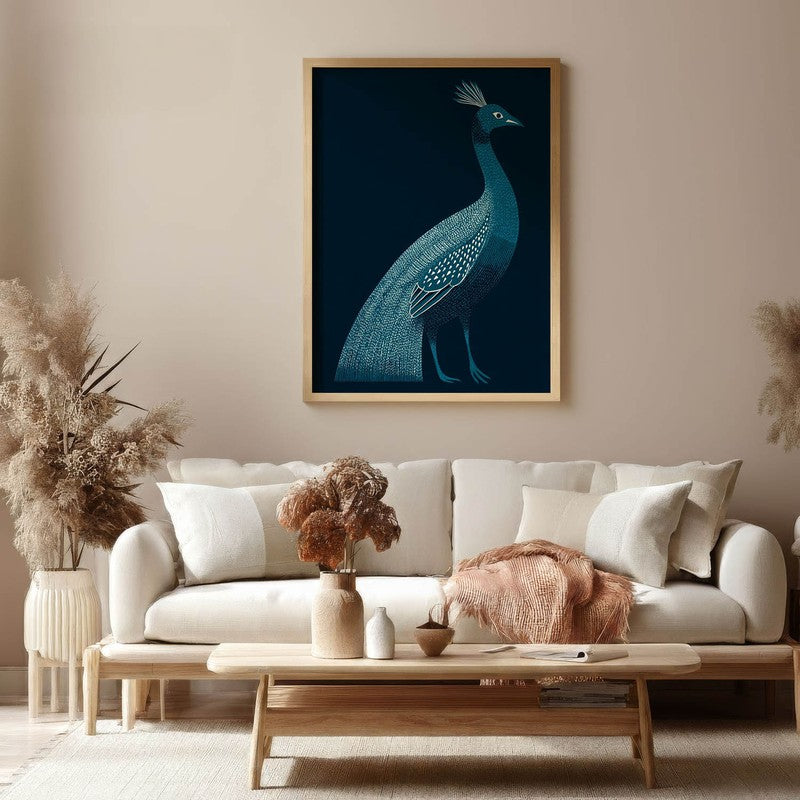 Peaceful Peacock Folk Art Canvas Wall Painting With Brown Frame