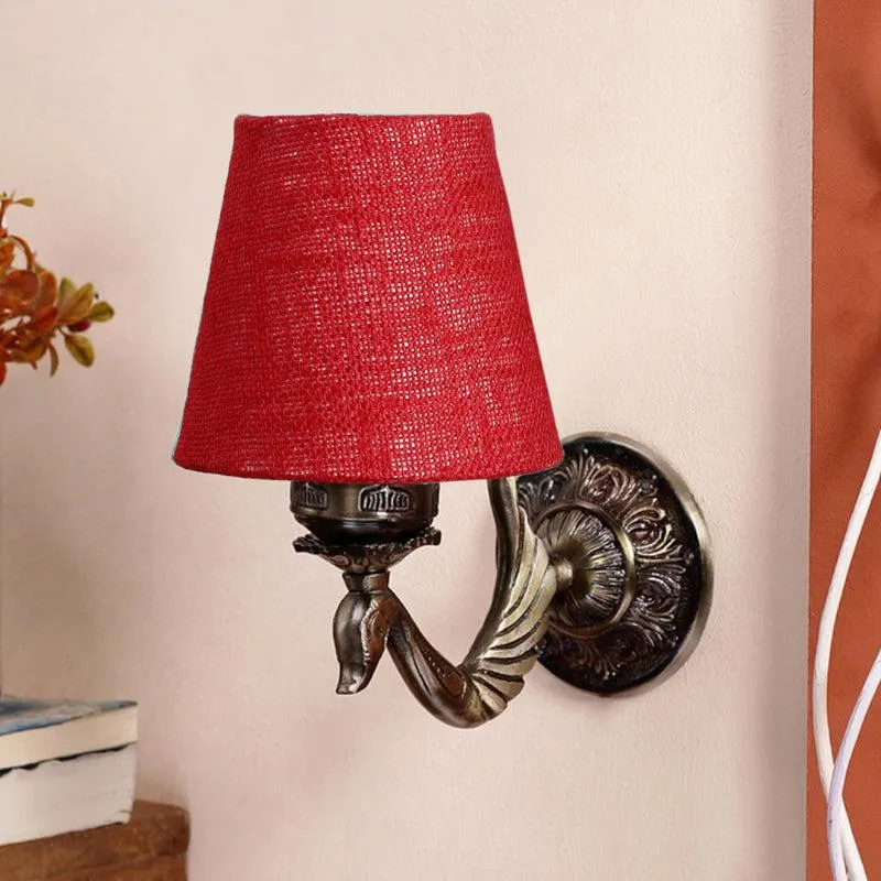Amro Retro Conical Fabric & Metal Wall Lamp - Maroon media 3