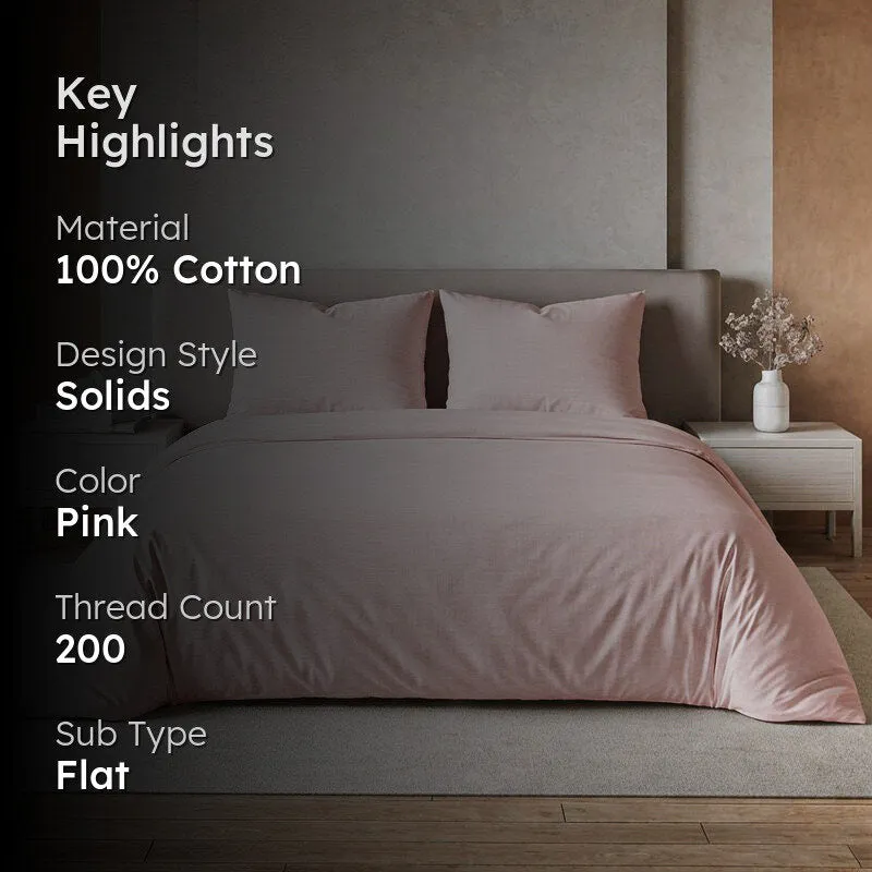 Maison Solid Cotton Bedsheet (Cameo Rose) - 200 TC media 2