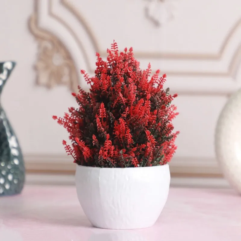 Artificial Red Thick Bush Plant with White Pot media 1