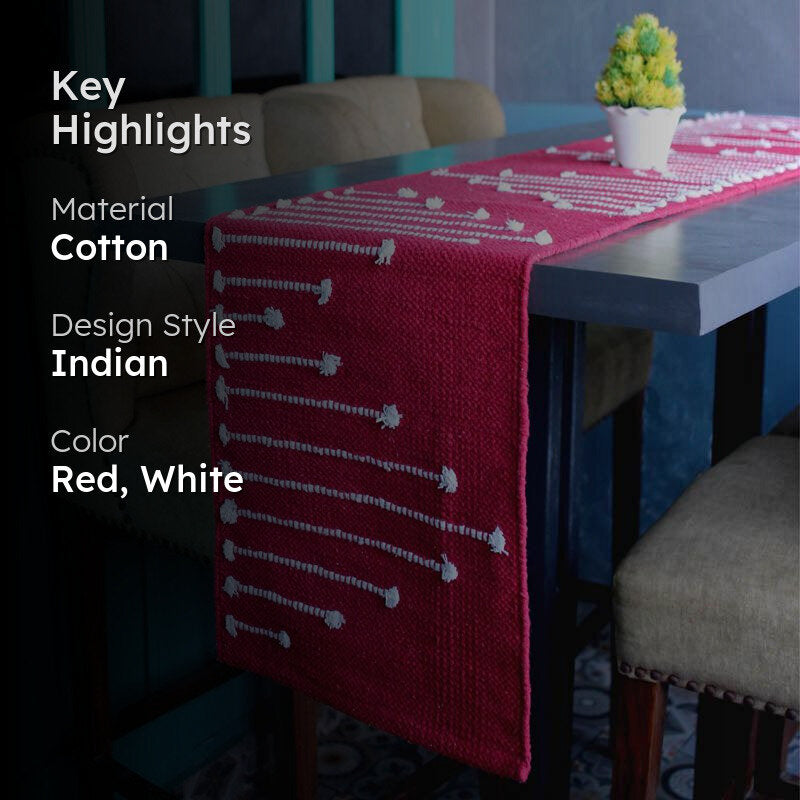 Samona Handwoven Cotton Table Runner - Red media 2