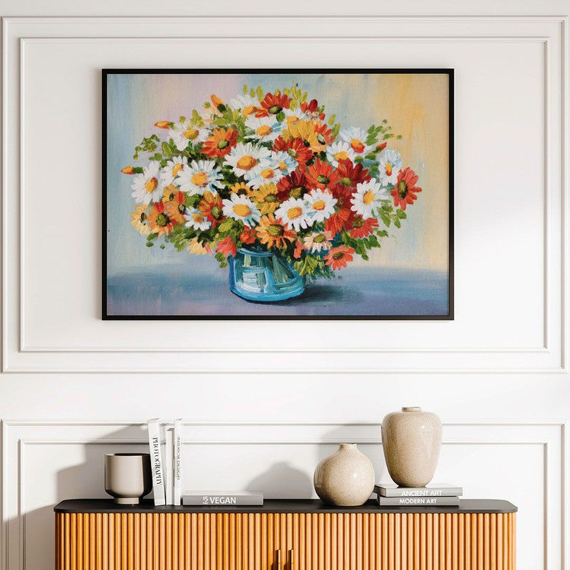 Mughal Garden And Temple Canvas Wall Painting - Black Frame