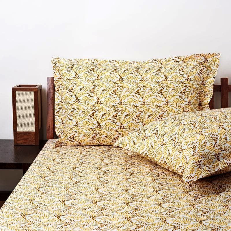 Leafy Vine Cotton Bedsheet (Yellow) - 170 TC media 4