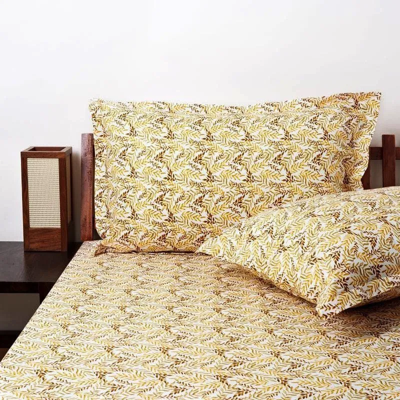 Leafy Vine Cotton Bedsheet (Yellow) - 170 TC media 4