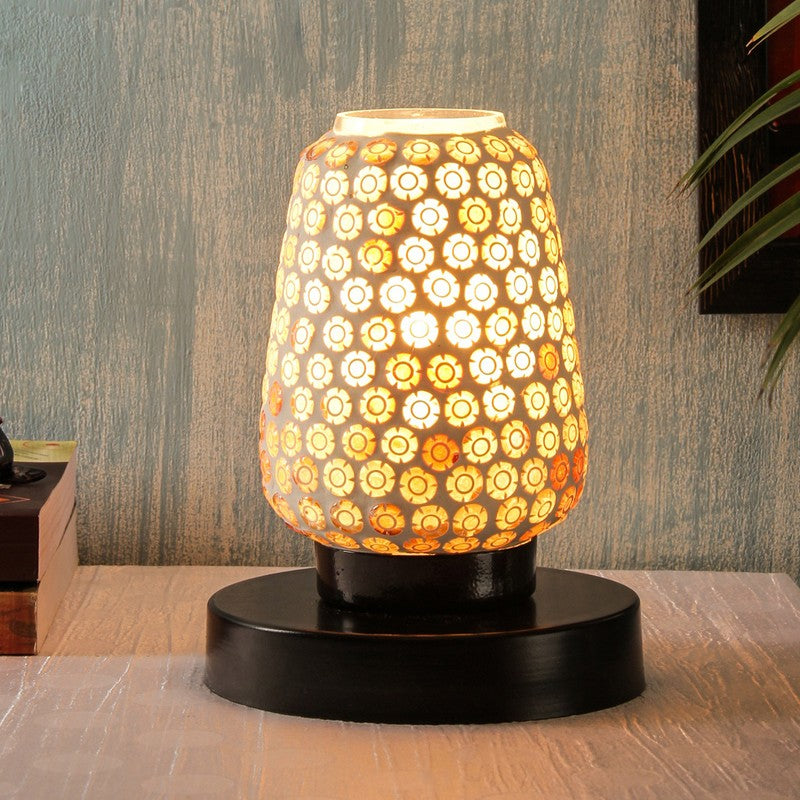 Blissora Mosaic Glass Table Lamp With Wooden Base - Multicolor