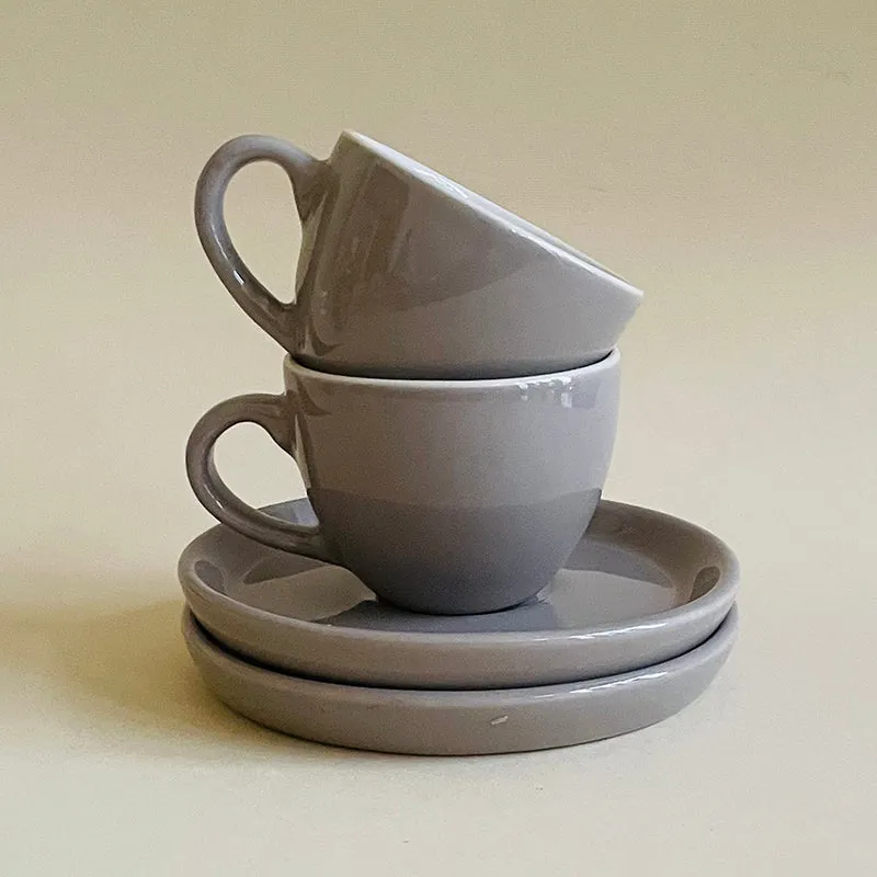 Blush & Brew Ceramic Cup & Saucer (Grey/100 mL) - Four Piece Set media 6