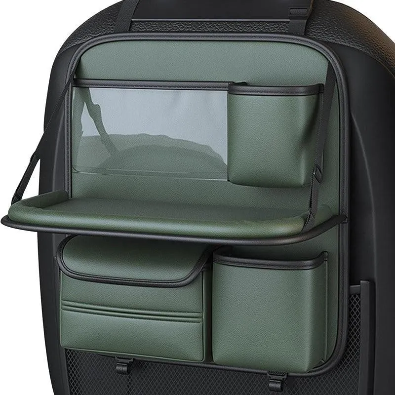 Sleek Seat Leather Car Seat Organizer With Foldable Tray - Green media 7