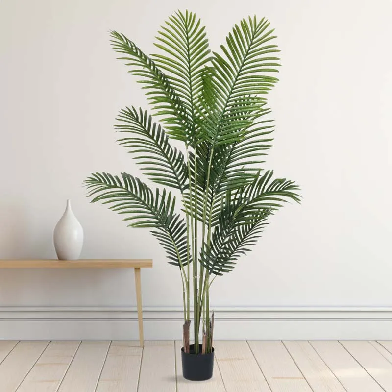 Faux Lush Areca Plam Plant With Black Plastic Pot -5 Feet media 3