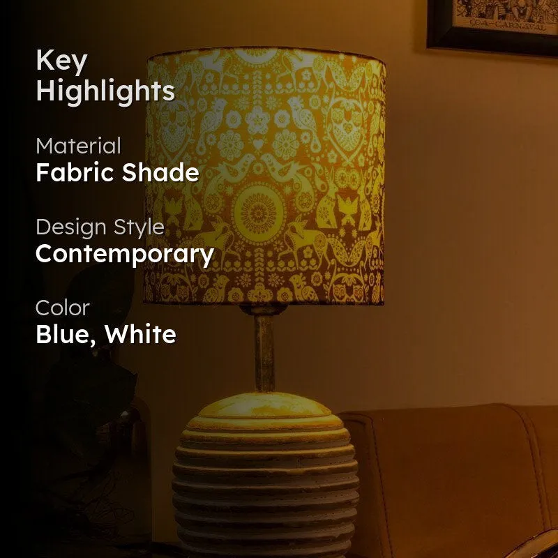 Boho Fauna Dome Fabric Table Lamp - Blue,White media 2