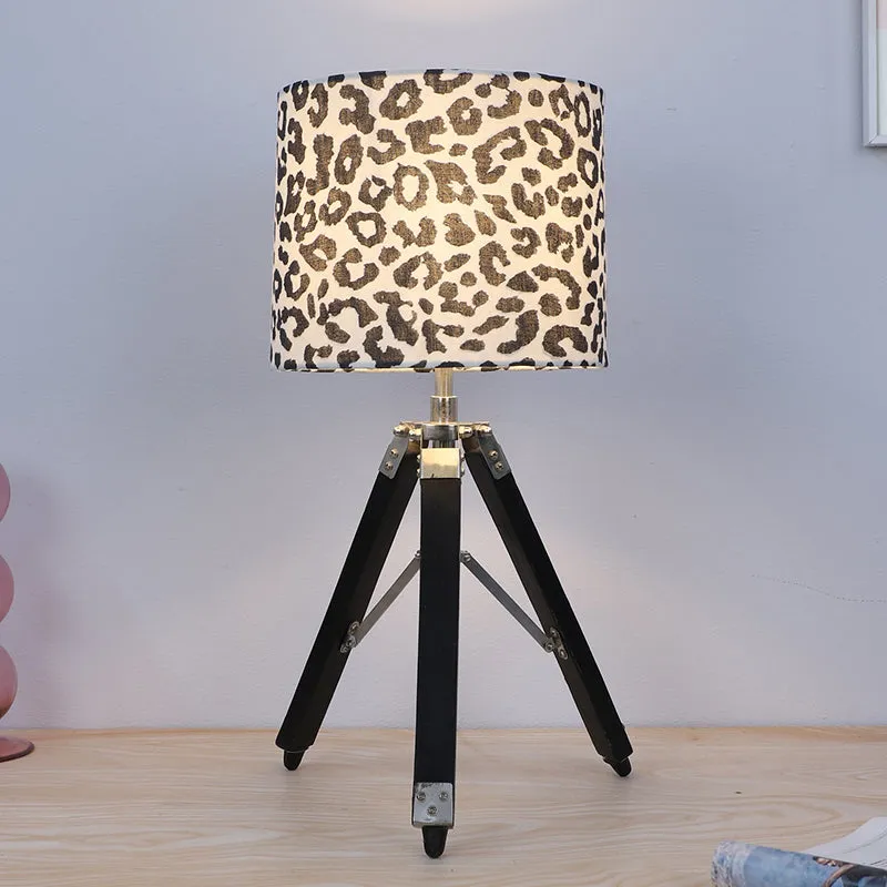 Leopard Hide Fold Printed Tripod Mango Wood Table Lamp - Black,White media 2