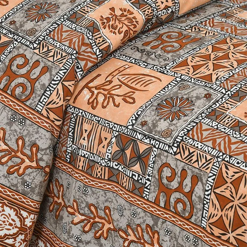 Tvisha Tribal Applique Print Cotton Bedsheet (Orange & Grey) - 180 TC media 4
