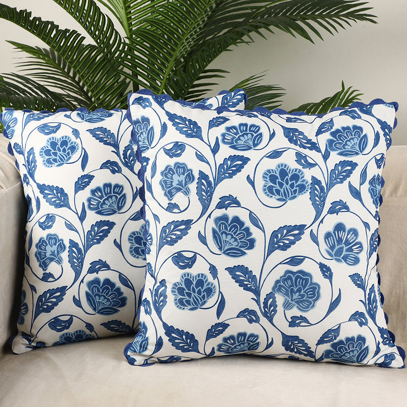 Flora Twine Printed Cushion Cover (Blue) - Set Of Two media 2