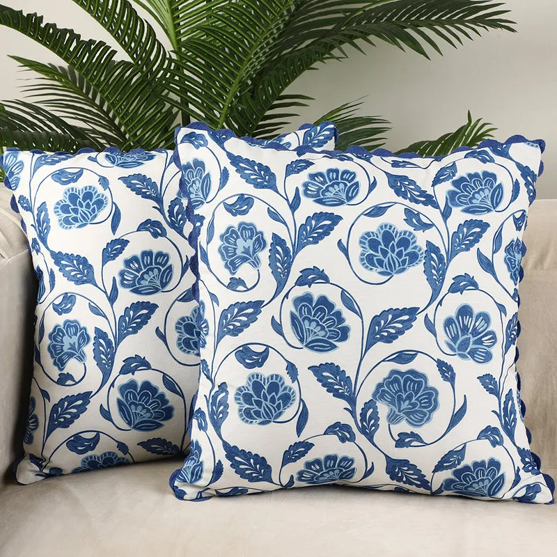 Flora Twine Printed Cushion Cover (Blue) - Set Of Two media 2