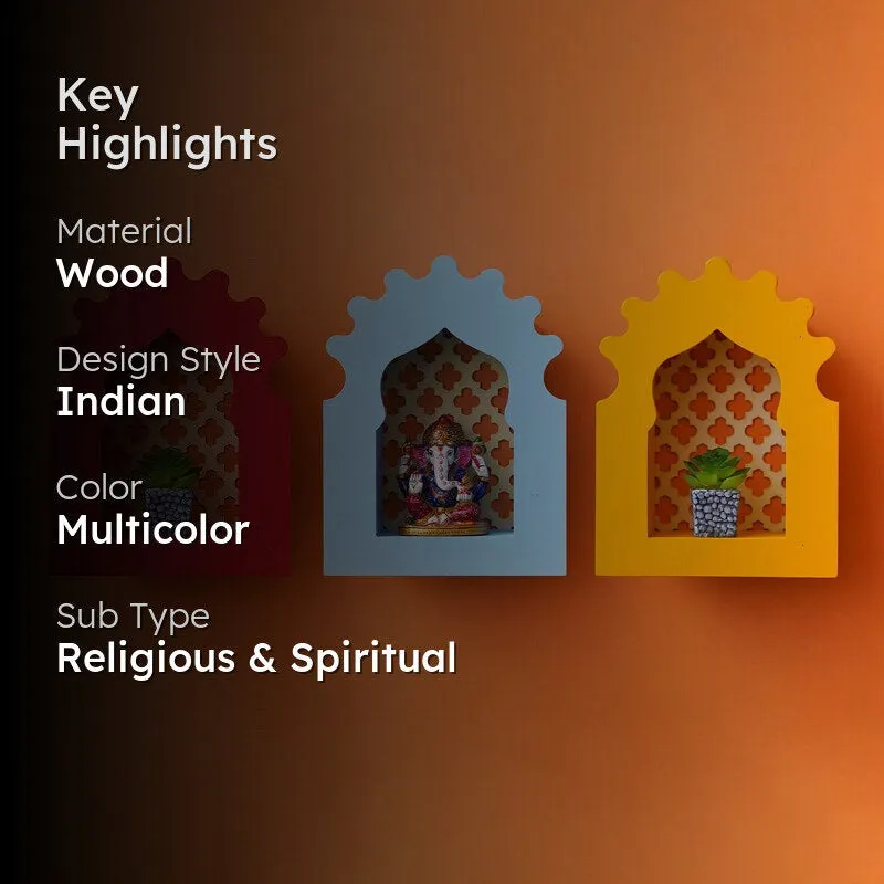 Vidma Wooden Wall Mounted Mandir - Set of Three media 2