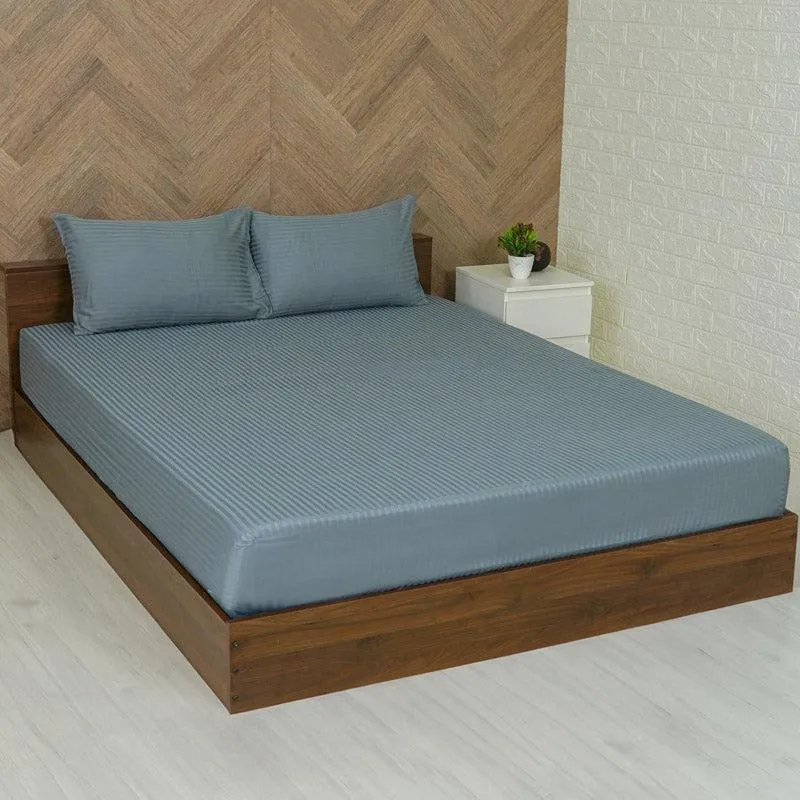 Reposi Striped Cotton Bedsheet (Grey) - 200 TC media 1