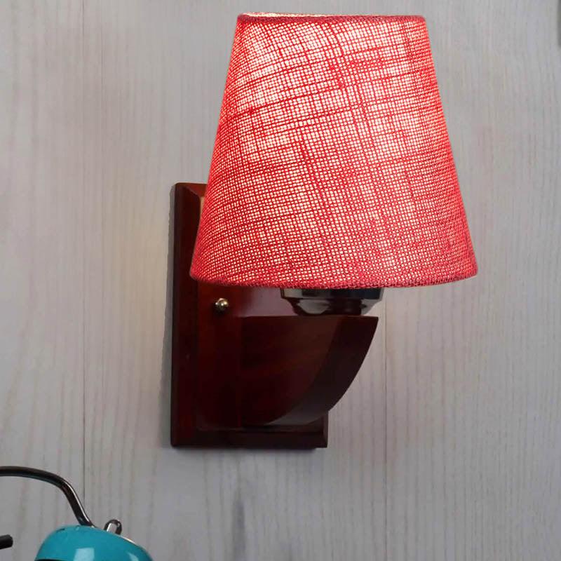 Salmon Pink Conical Wooden Wall Lamp