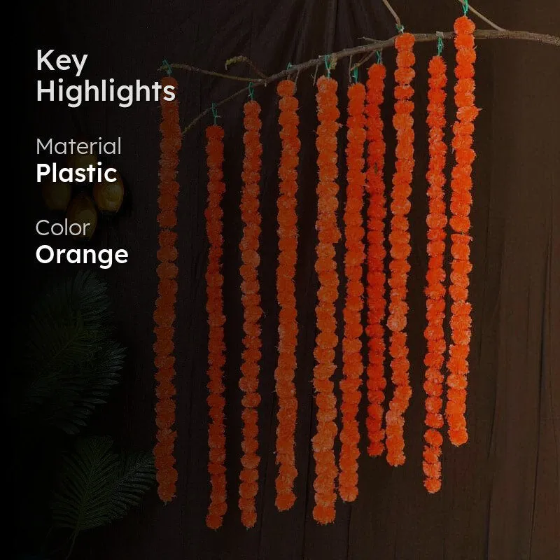 Faux Marigold Decorative Toran (Orange) - Set Of Ten media 2