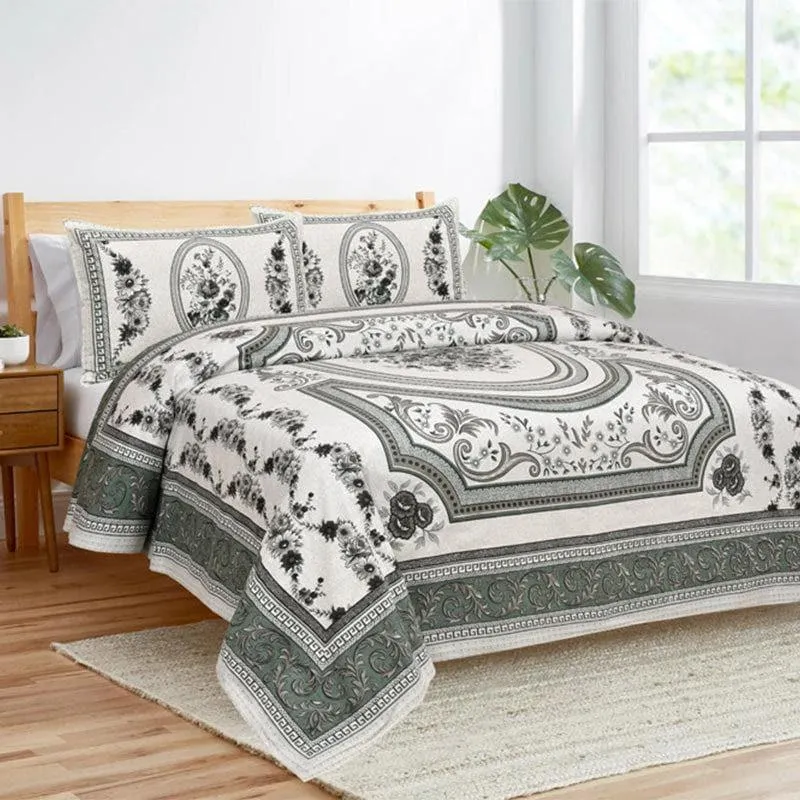 Mridankhi Ethnic Cotton Bedsheet (Grey) - 160 TC media 1