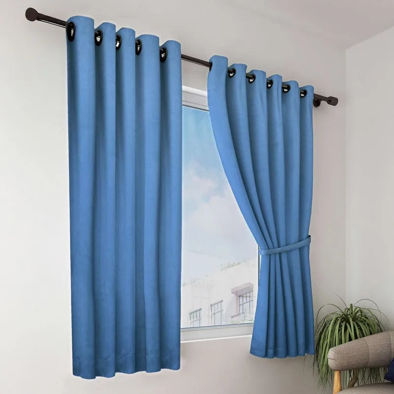 Aurelin Solid Curtains (Blue) - Set Of Two media 1