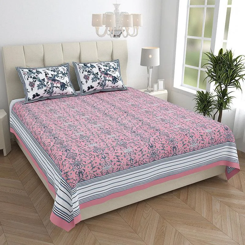 Avani Aura Floral Cotton Bedsheet (Pink) - 150 TC media 1