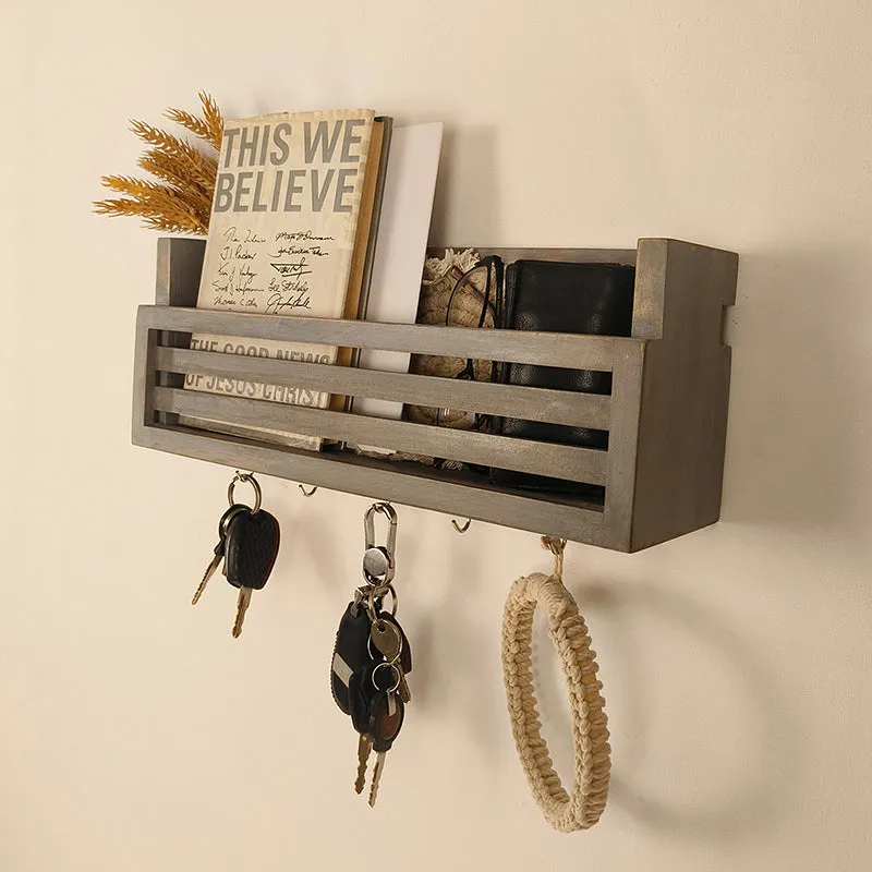Chhatri Wooden Wall Shelf Organiser with Key Holders media 4