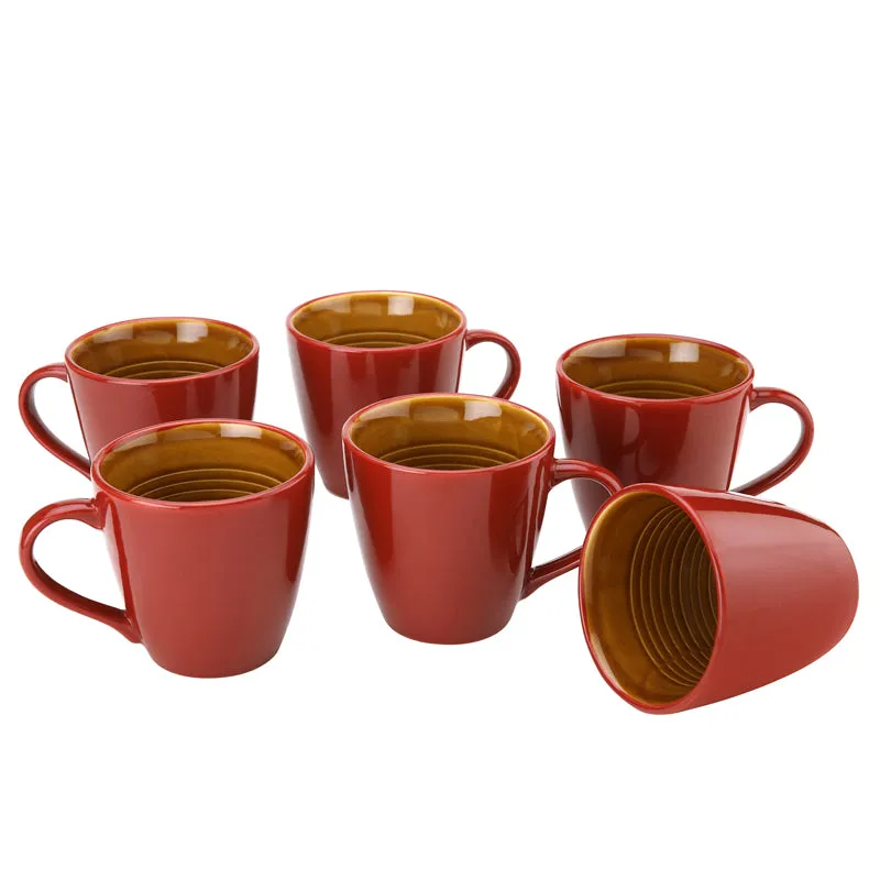 Karvaa Ceramic Coffee Mug (Red/350 mL Each) - Set Of Six media 3