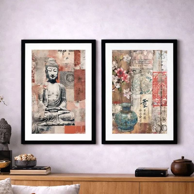 Earthy Buddha Wall Art With Frame - Set Of Two media 3